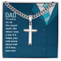 Load image into Gallery viewer, Gift for Dad Artisan Cross Necklace on Cuban Chain - I&#39;m Sorry
