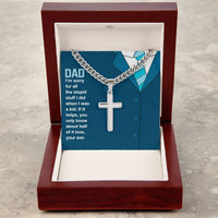 Load image into Gallery viewer, Gift for Dad Artisan Cross Necklace on Cuban Chain - I&#39;m Sorry

